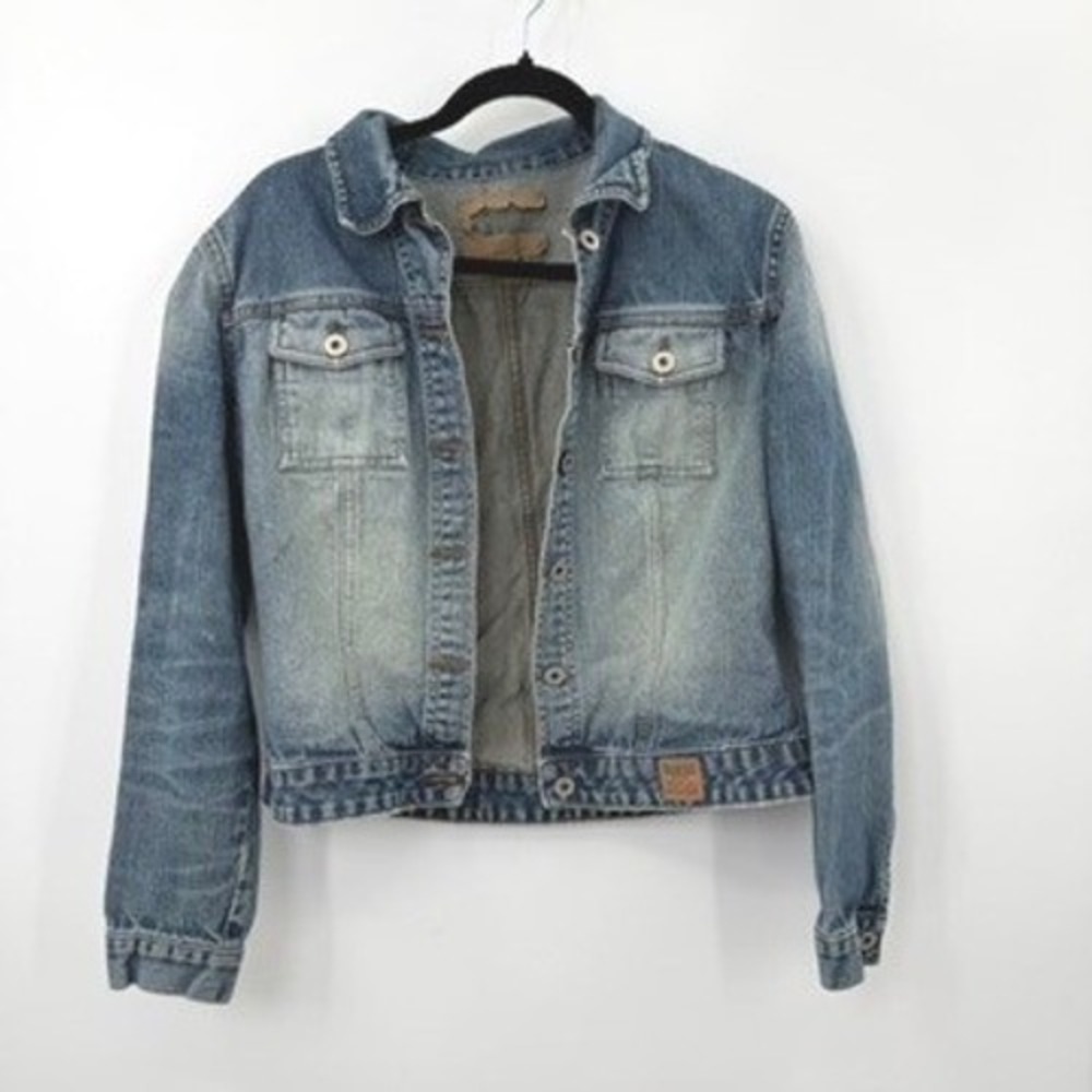 Vintage Guess Denim Jacket Women L Y2K Trucker Country Streetwear Distressed